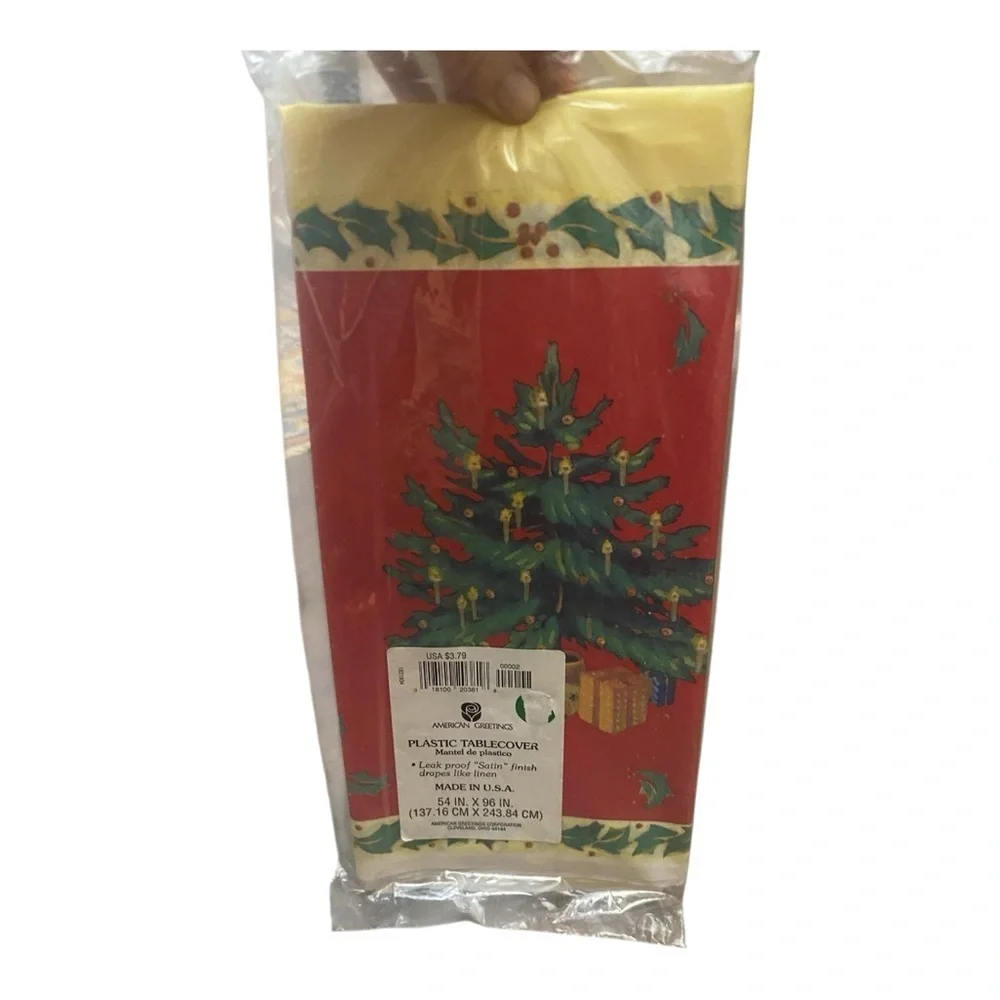 American Greetings Vintage Plastic Christmas Tree Retro Holiday Tablecloth New